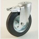 Roulette à trou central, roue à bandage caoutchouc noir corps tôle CU 50 à 205 Kg