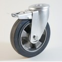 Roulette à trou central, roue à bandage caoutchouc noir corps aluminium CU 120 à 300 Kg