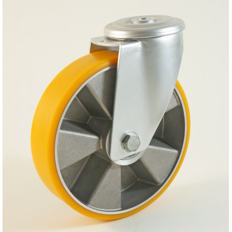Roulette à trou central, roue à bandage polyuréthane corps aluminium CU 120 à 300 Kg