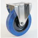 Roulette inox à platine, roue caoutchouc bleu, charges 150 à 350 Kg (série LB/INOX20)